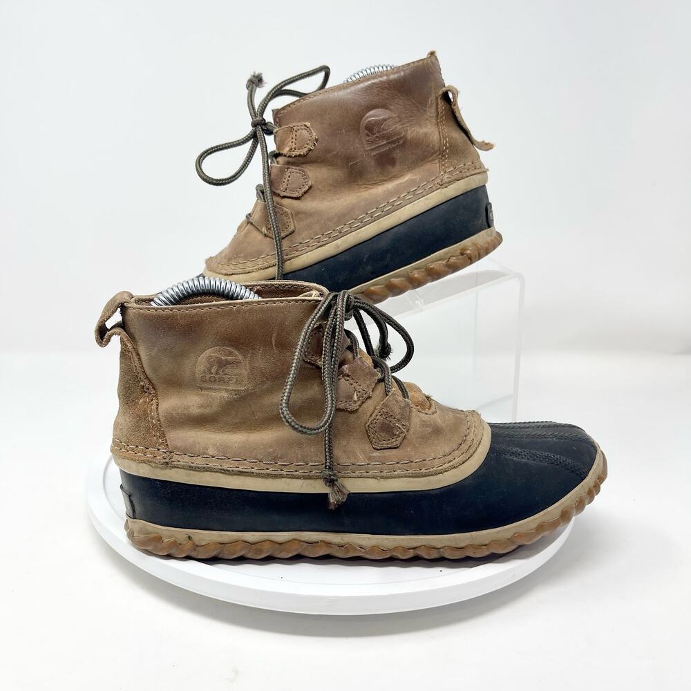Sorel Women's‎ Out And About Brown Leather Ankle Rainboots Winterboots Size 5